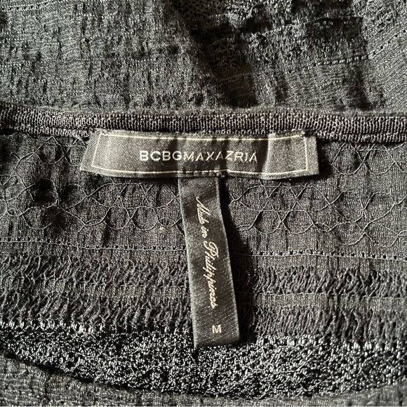 bcbgmaxazria black semi-sheer lace long sleeve shirt size medium - Picture 7 of 8